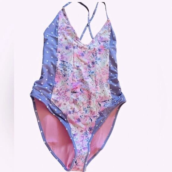 LoveShackFancy Purple Pansy Floral Shailee One Piece Swimsuit XS‎ NWT - Picture 3 of 11